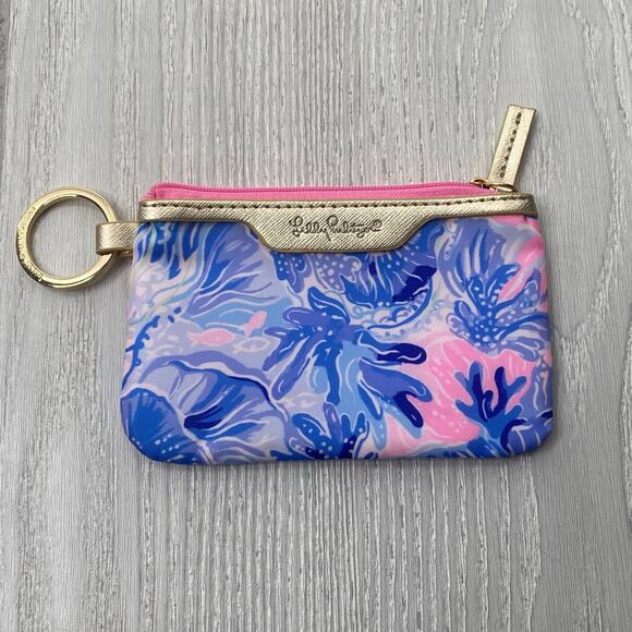 Lilly Pulitzer Pink & Blue Shade Seekers ID Care Coin Purse Mini Wallet - Picture 1 of 8
